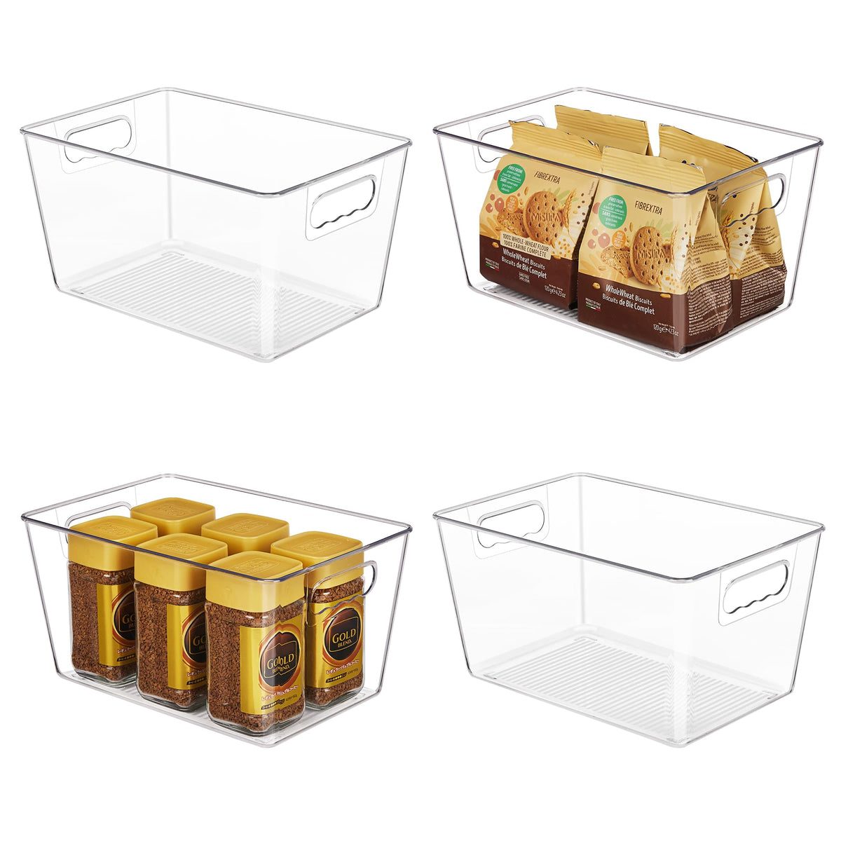YIHONG 4 Pack Clear Storage Bins, Pantry Organizer Bins with Handle, Small