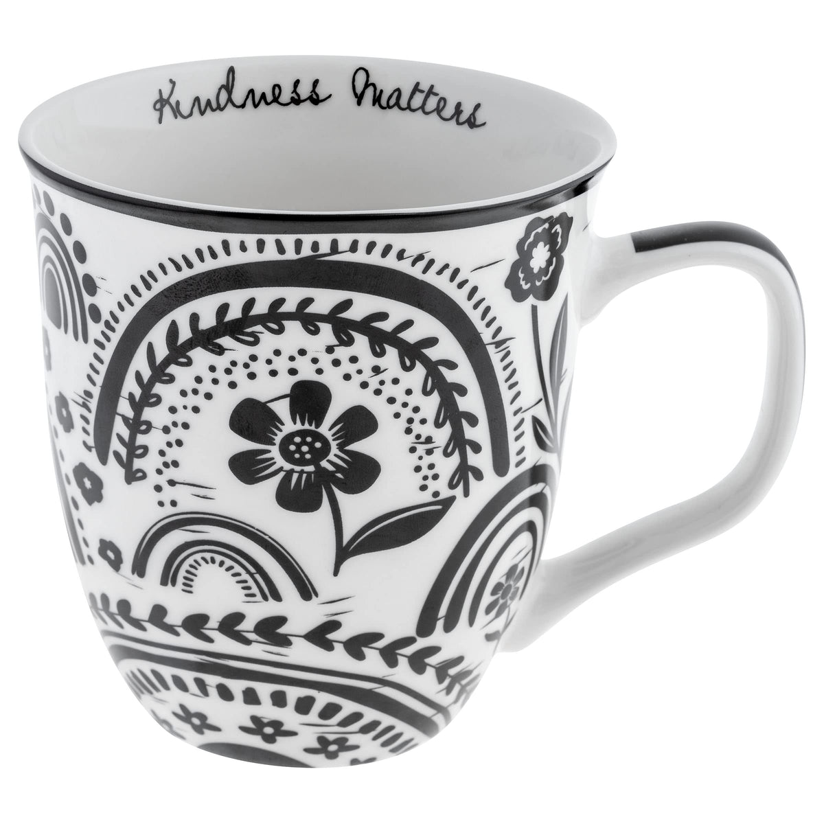 Karma Gifts, 14 oz Black and White Boho Mug, Cute Coffee and Tea Mug, Ceramic Coffee Mugs for Women and Men, Dragonfly