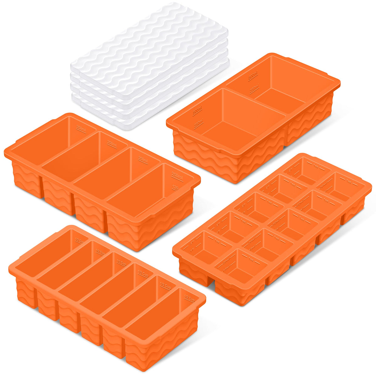 Ice Cube Tray with Lid (4-Pack), 2 Tbsp Large Silicone Freezer Molds, Perfect for Coffee Whiskey Cocktail Ice Making, Stackable Freezer Containers for Storing Sauce, Garlic, Herbs, Ginger