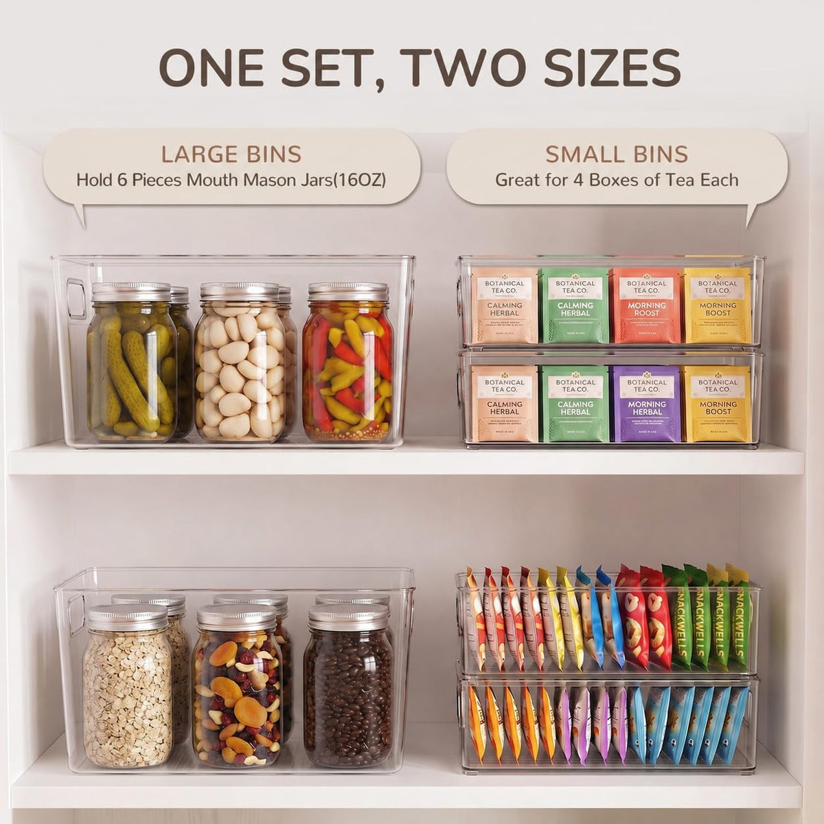 Hudgan 8 Clear Plastic Storage Bins for Pantry Organizer, Kitchen Cabinet