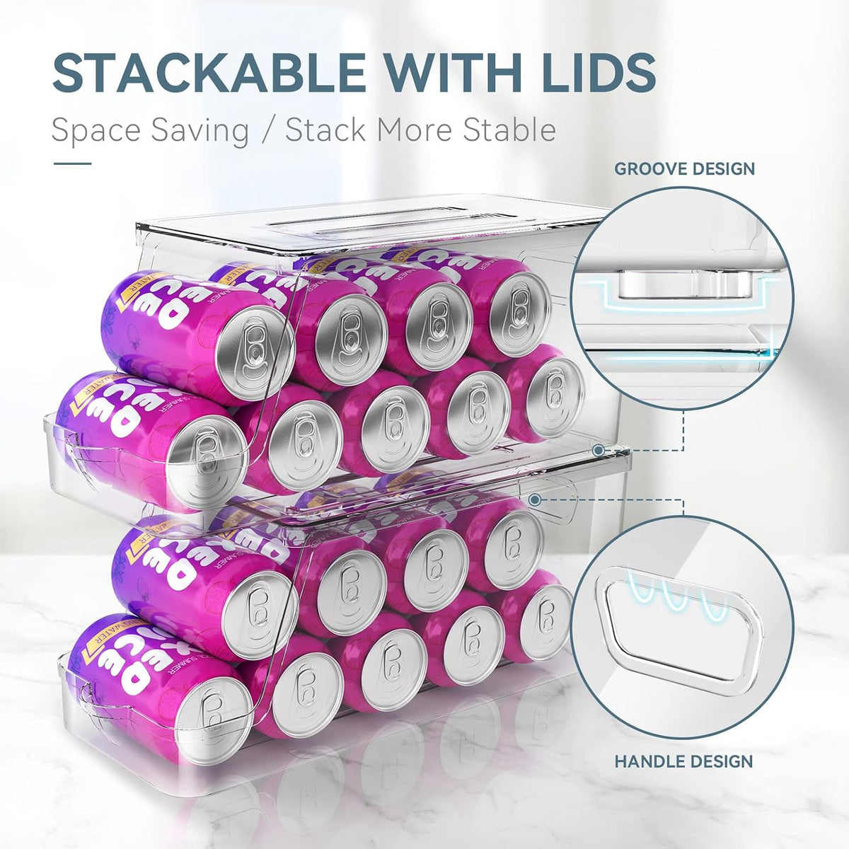 theaoo Soda Can Dispenser for Refrigerator with Lids, Stackable, 2 Pack