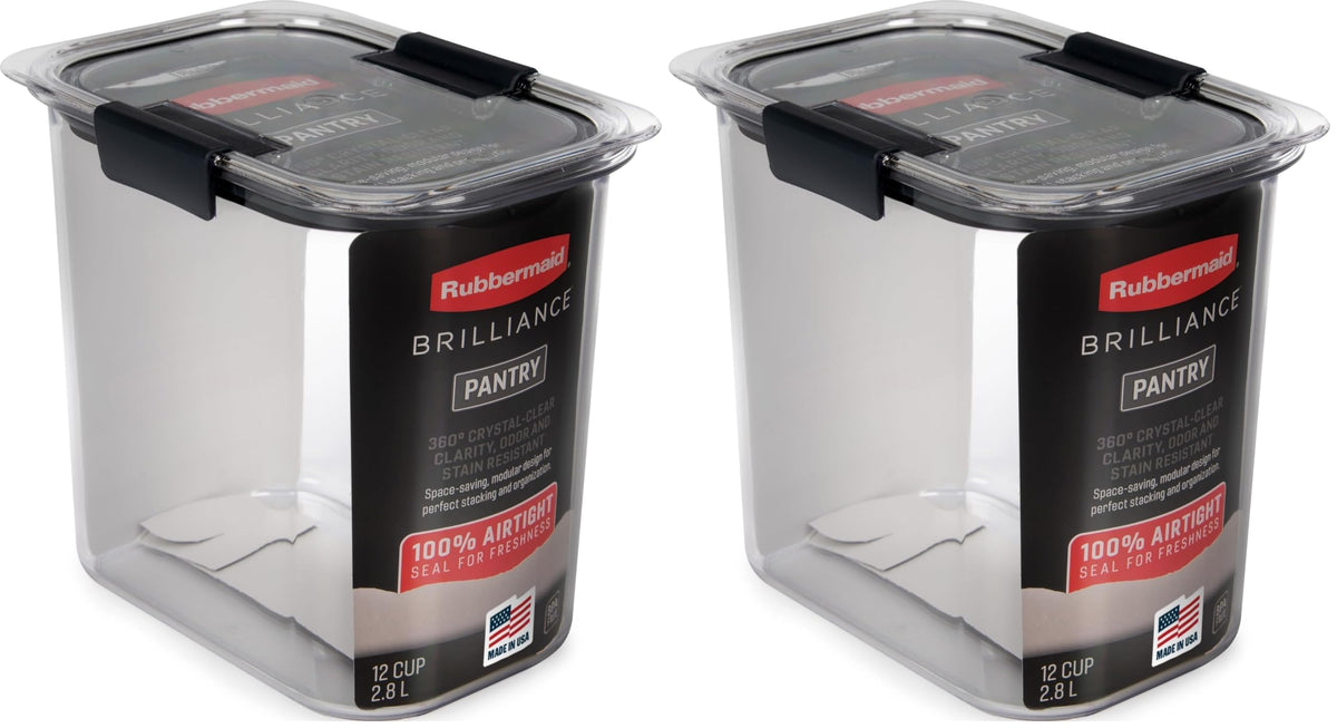 Rubbermaid Brilliance Airtight Food Storage Container, 7.8 Cup, BPA-Free, Clear/Grey, Ideal for Brown Sugar