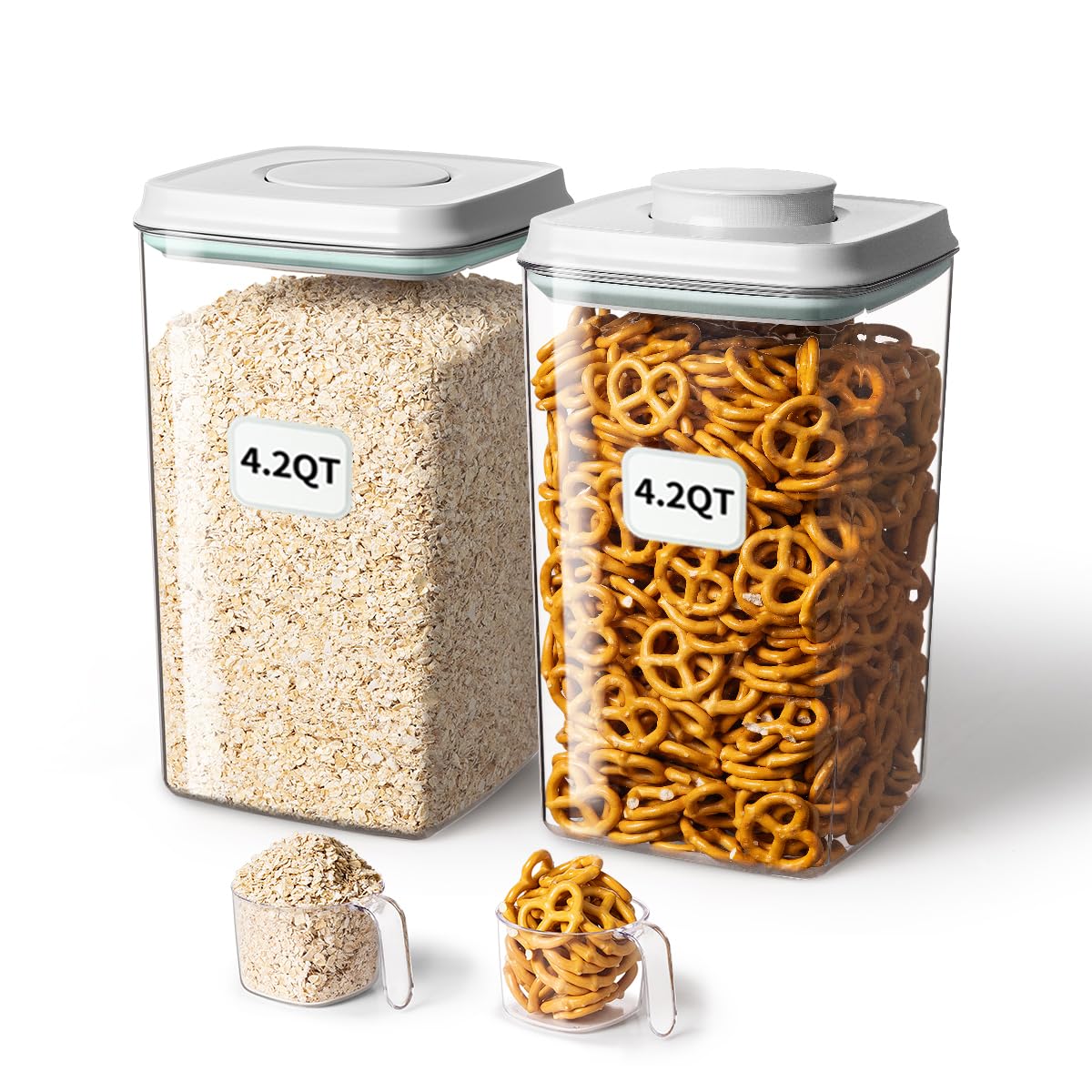 Ankou Food Storage Containers Pop Airtight Food Storage Containers with Lids for Kitchen Pantry Organizing Cereal Snack Flour Sugar Coffee Spaghetti Stackable - 8 Pcs (1.2, 2.0, 2.7, 3.3qt)*2