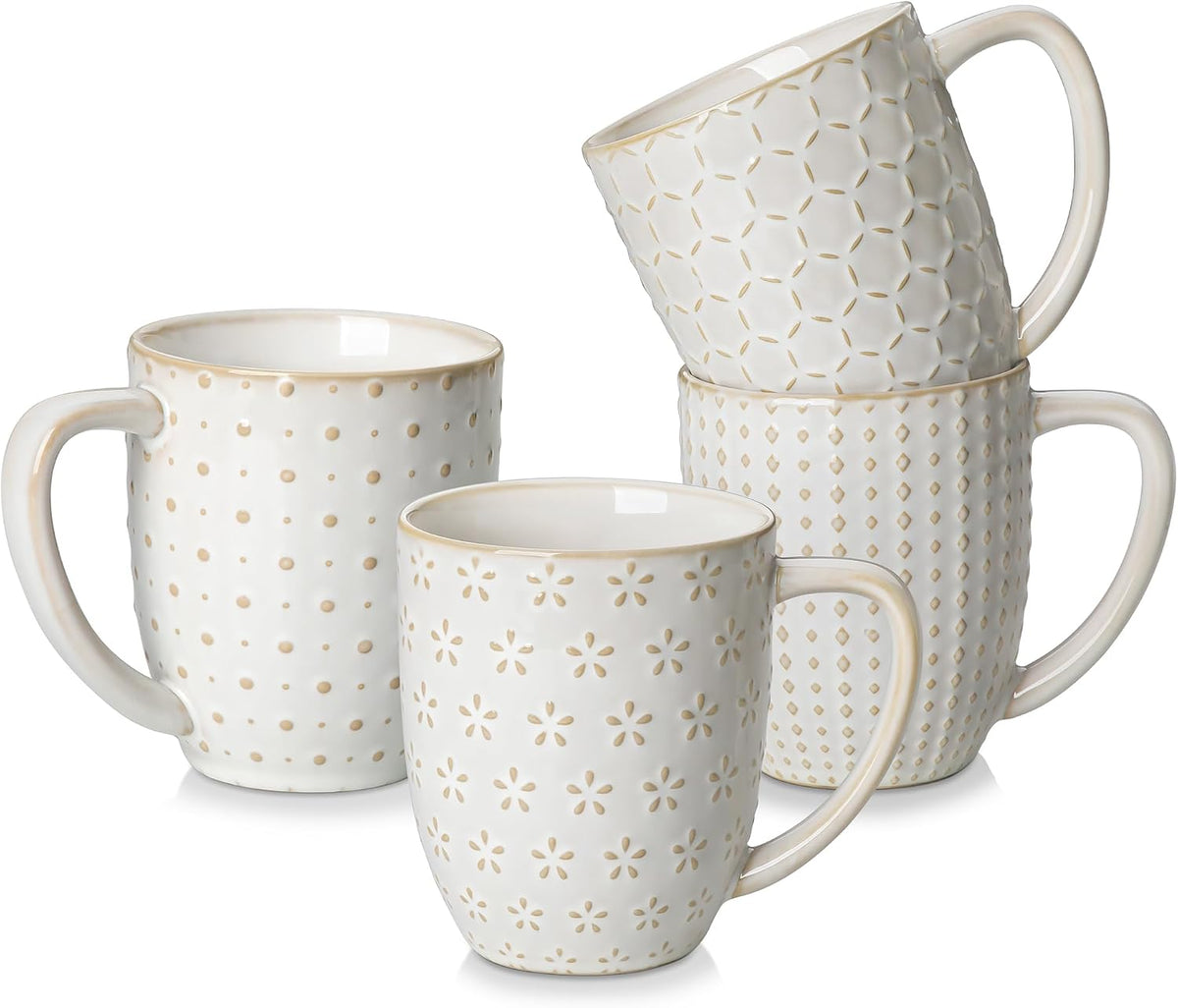 MALACASA Coffee Mugs Set of 4, 16 oz Large White Ceramic Coffee Mug Set