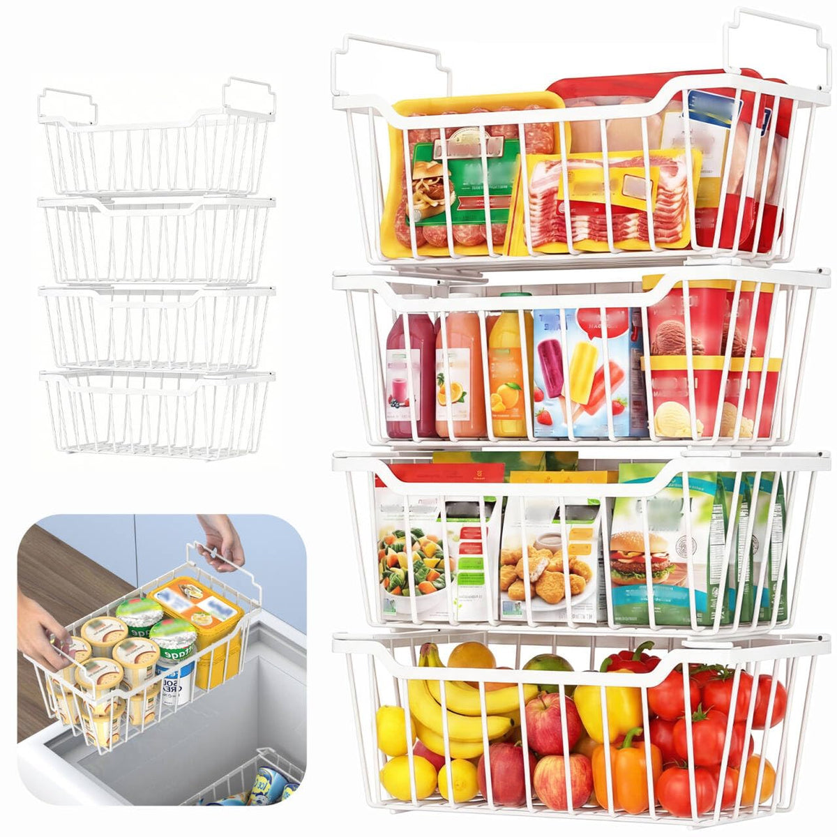 Goovilla Freezer Organizer Bins for 5-7 Cu.FT Chest Freezer, 4 Pack Black