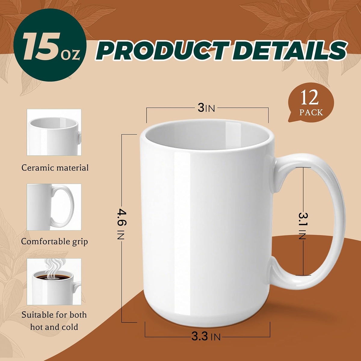 Joyclub Sublimation Mugs 15 oz Coffee Mugs Bulk 12 Pack Tazas Para Sublimar