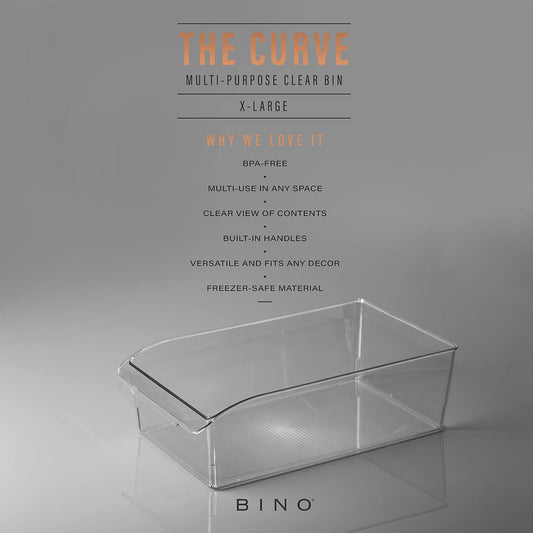 BINO | Plastic Storage Bins, X-Large | THE CURVE COLLECTION | Multi-Use Organizer Bins | Built-In Handle | BPA-Free | Pantry Organization | Home Organization | Fridge and Freezer Organizer