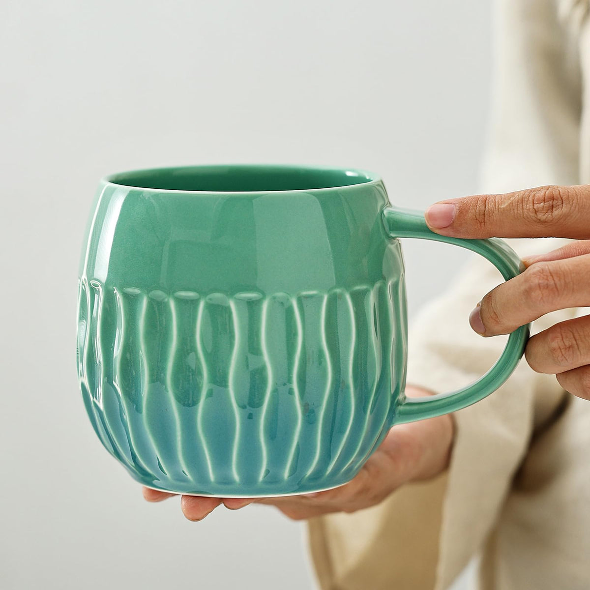 Large Ceramic Coffee Mug - 20oz Big Tea Cup, Green