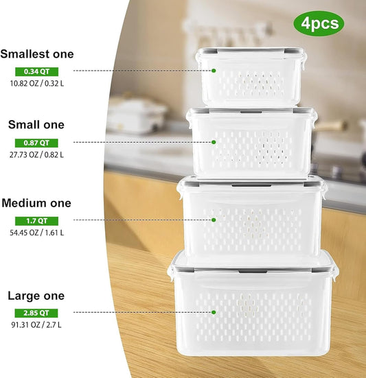 Freshmage 4 PCS Fruit storage Containers for Fridge,Food Storage Containers