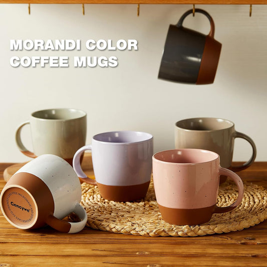 Morandi Color Ceramic Coffee Mugs Set of 6 (Large),18 oz Coffee Cups with Handle, Latte Mug, Big Mug for Women, Men, Great for Tea Hot Chocolate, Microwave Safe, Modern, Unique Style for Any Kitchen