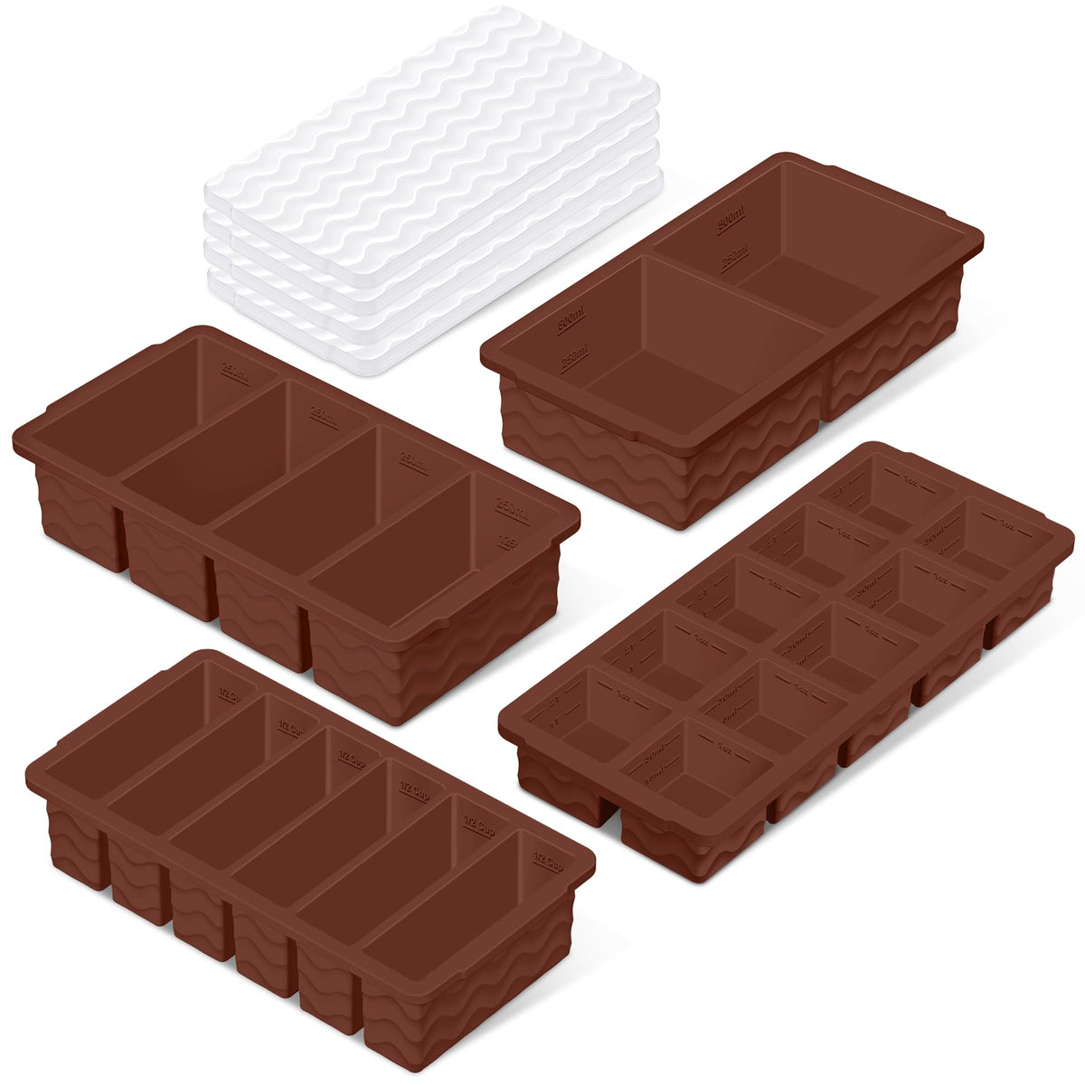 Ice Cube Tray with Lid (4-Pack), 2 Tbsp Large Silicone Freezer Molds, Perfect for Coffee Whiskey Cocktail Ice Making, Stackable Freezer Containers for Storing Sauce, Garlic, Herbs, Ginger