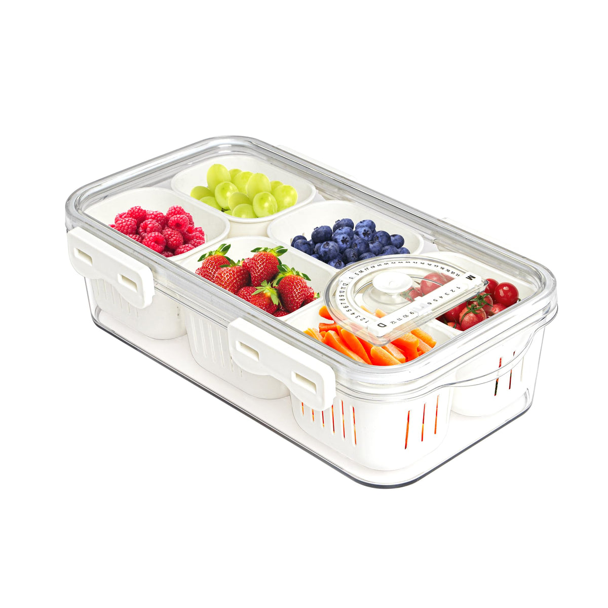2Pack Divided Snackle Box with Lids Stackable Food Serving Tray for Fruit&Veggie Plastic Fridge Storage Container for Pantry Freezer Clear Snack Box for Meal Prep Candy Nuts Spice