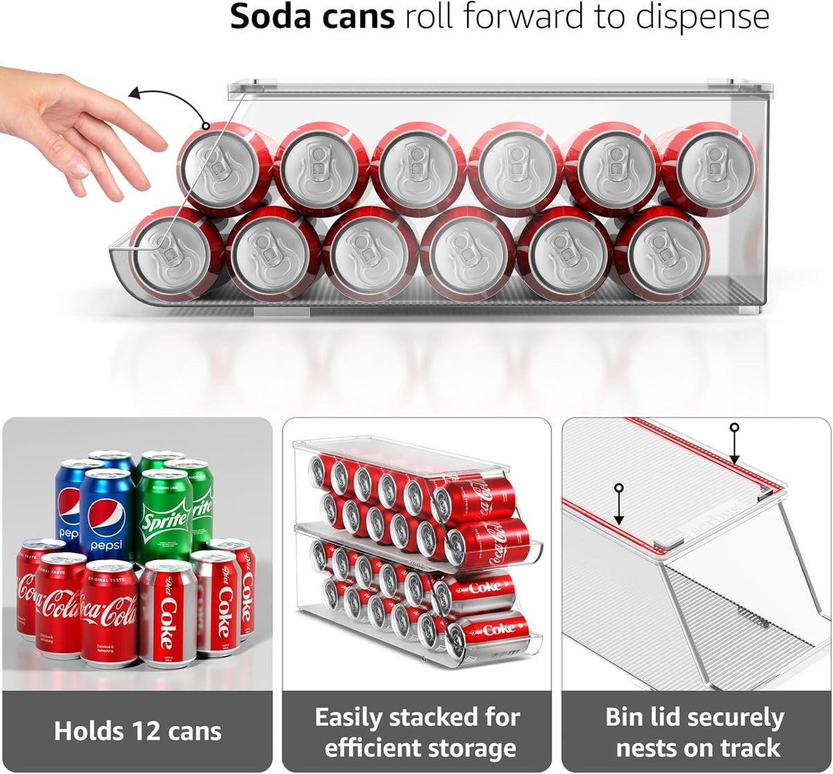 Sorbus Soda Can Organizer for Fridge & Freezer, Stackable with Lid (2 Pack)