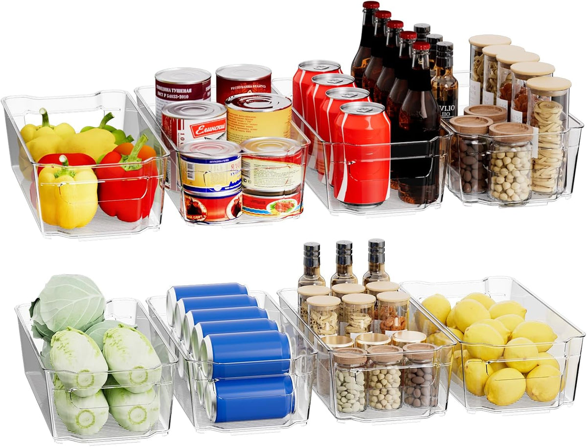 Clear Fridge Organizer, Refrigerator Organizer Bins with Handle, Freezer, Kitchen Cabinet, Pantry Organization, BPA Free Fridge Organizers (12.4 inch 8 Pack)