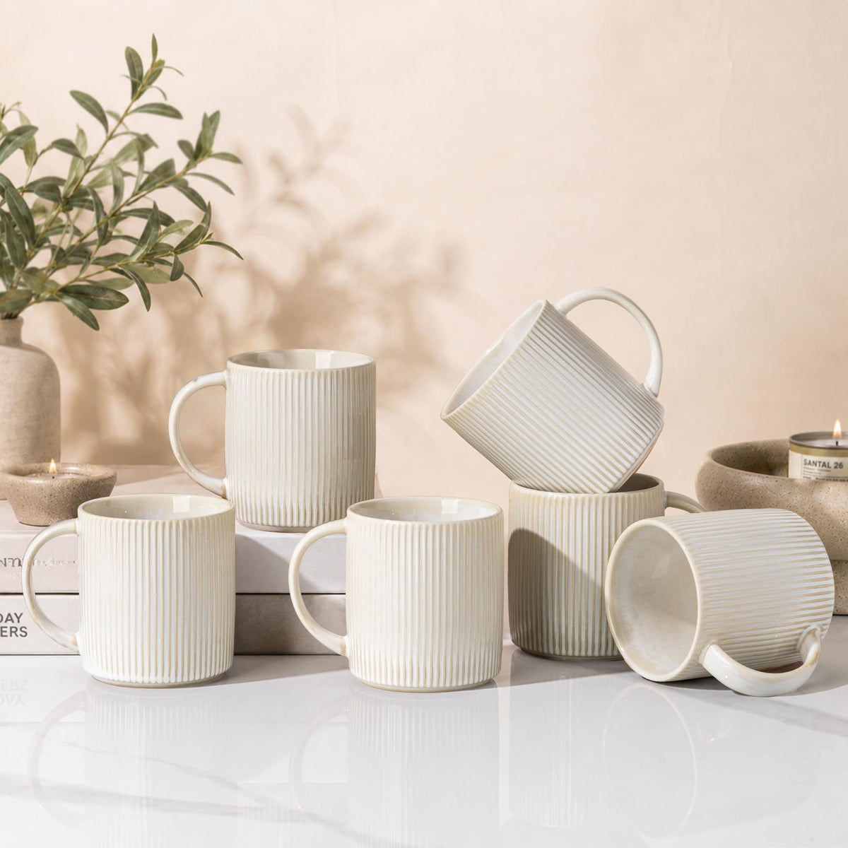 theterra Ceramic Coffee Mugs Set of 6, 12 oz Coffee Cups with Handle