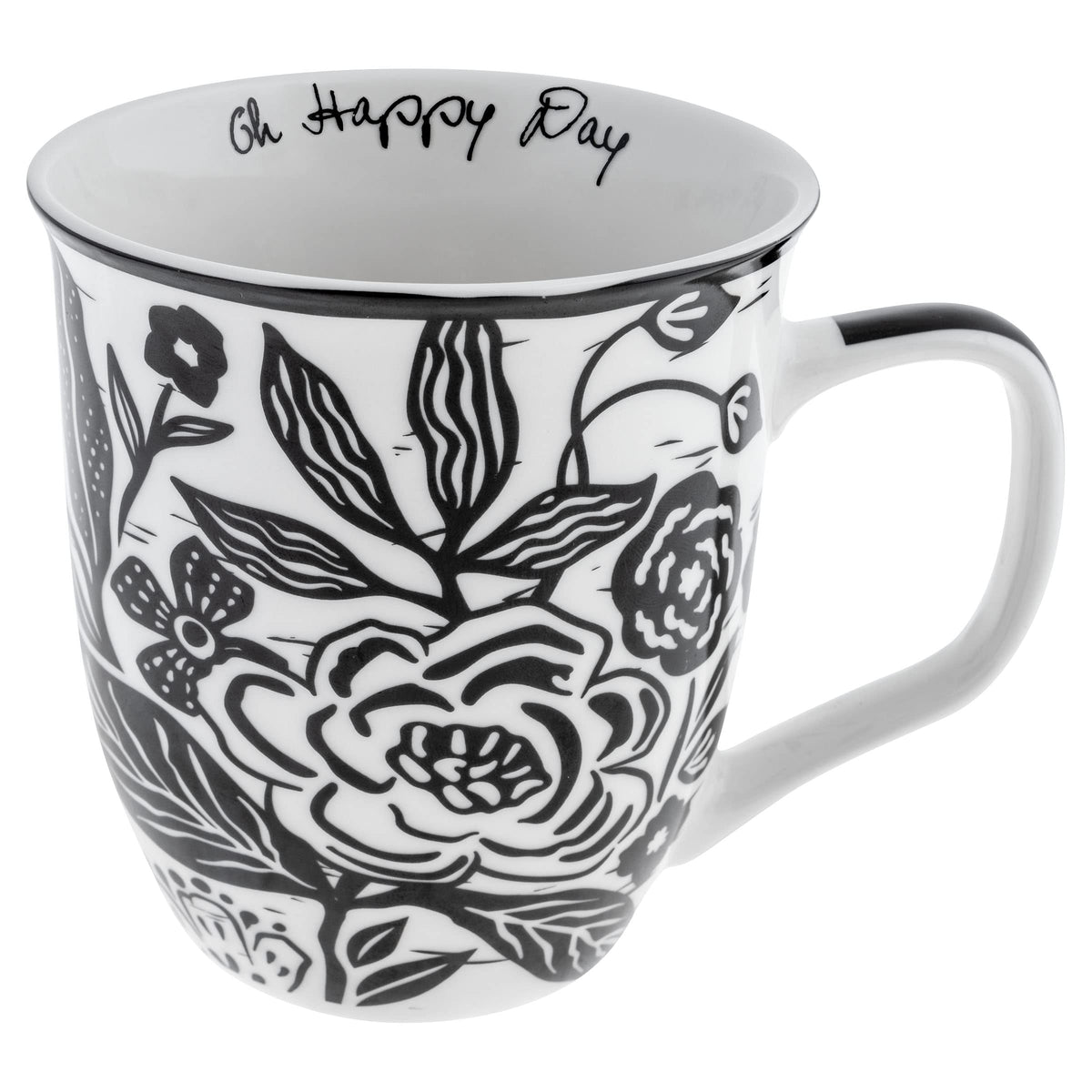 Karma Gifts, 14 oz Black and White Boho Mug, Cute Coffee and Tea Mug, Ceramic Coffee Mugs for Women and Men, Dragonfly