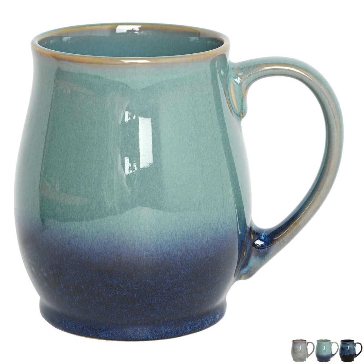 Bosmarlin Extra Large Ceramic Coffee Mug, 25 Oz, Dishwasher and Microwave Safe, Big Oversized Tea Cup, Reactive Glaze (Forest Night, 25 Oz)