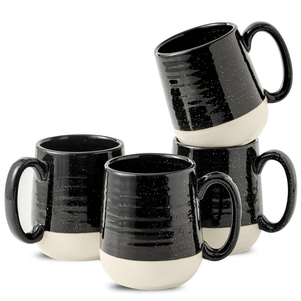 HASENSE Coffee Mugs Set of 4, 15oz Ceramic Coffee Cups with Handle, Two-Tone Design for Cappuccino Latte Tea, Large Microwave Dishwasher SafeMug Set, Housewarming Gift, Creamy White
