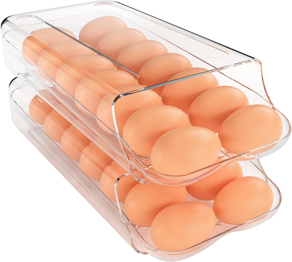 theaoo Egg Holder for Fridge, Automatic Rolling Egg Container, Clear, 2Pack