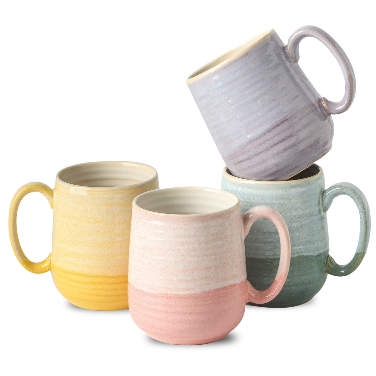 HASENSE Coffee Mugs Set of 4, 15oz Ceramic Coffee Cups with Handle, Two-Tone Design for Cappuccino Latte Tea, Large Microwave Dishwasher SafeMug Set, Housewarming Gift, Creamy White