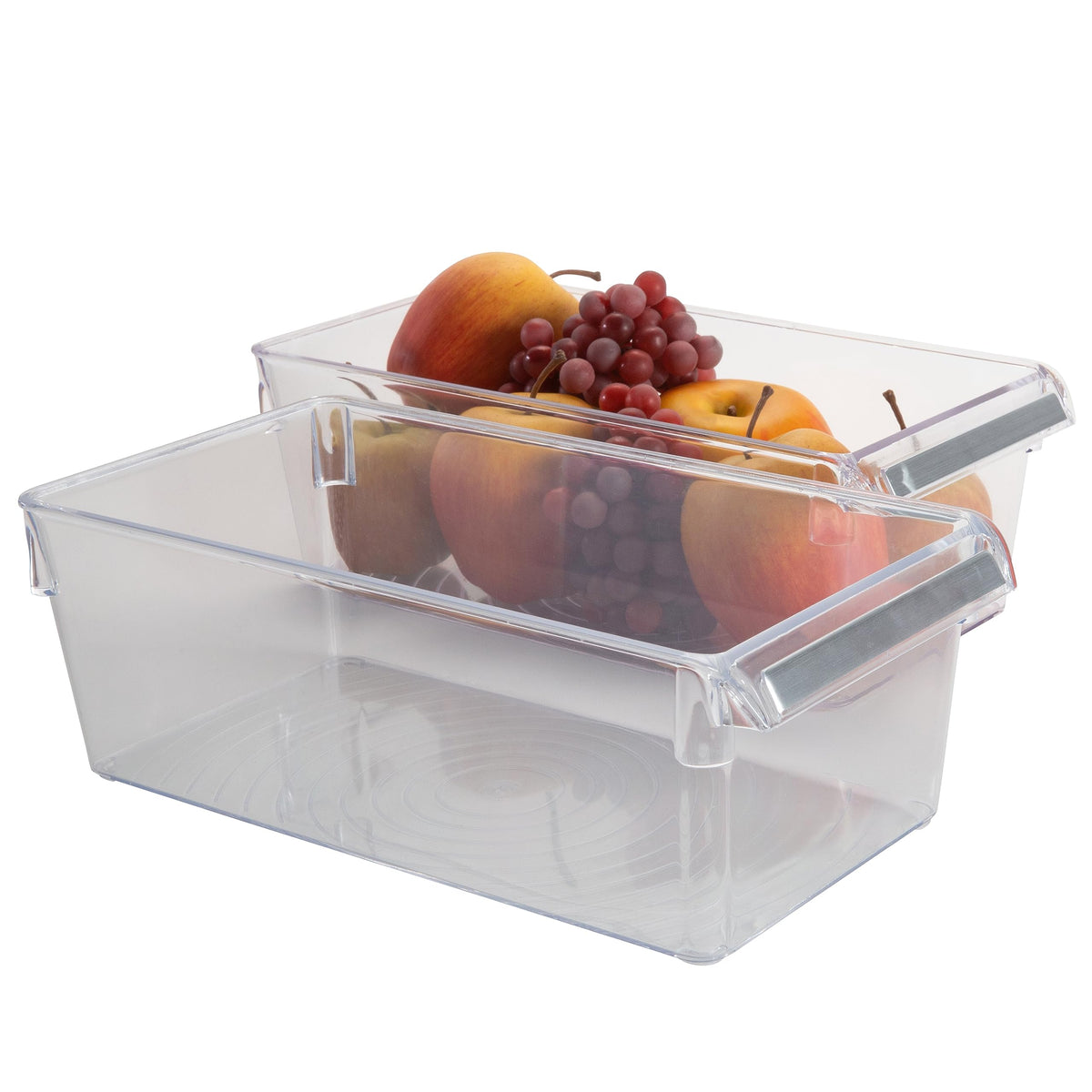 Kitchen Details 2 Pack Medium Refrigerator Storage Bin | Fridge & Freezer | Kitchen Organization | Stainless Steel Handle | Countertop | Cabinets | Pantry | Clear