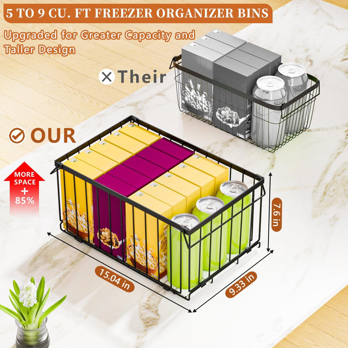 Large Freezer Organizer Bins for 5 to 9 Cu.Ft,Quick Expand/Collapse,3PACK
