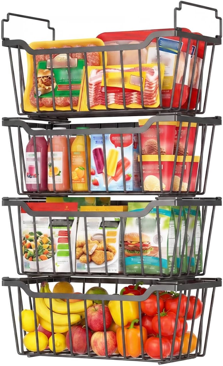 Goovilla Freezer Organizer Bins for 5-7 Cu.FT Chest Freezer, 4 Pack Black