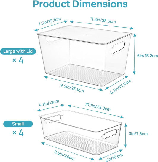 Vtopmart 8 Pack Clear Storage Bins with Lid Set for Pantry Organizer