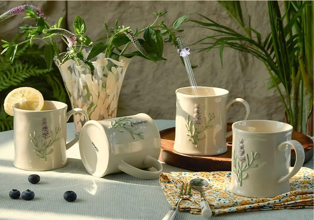 2 Pack Floral Ceramic Coffee Mugs - Yellow and Blue Flowers, Hand-Painted, Microwave & Dishwasher Safe, Ideal for Cappuccino, Tea, Hot Chocolate