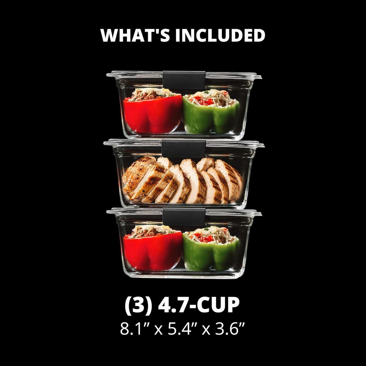 Rubbermaid Brilliance Glass Storage 4.7-Cup Food Containers with Lids Set of 3 Clear