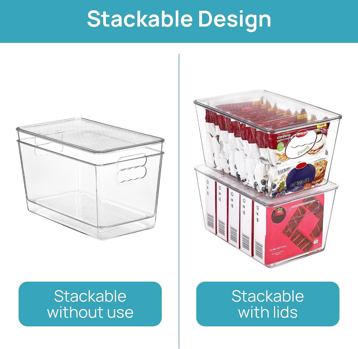 Vtopmart 2 Pack Clear Stackable Storage Bins with Lids and Handles, Large