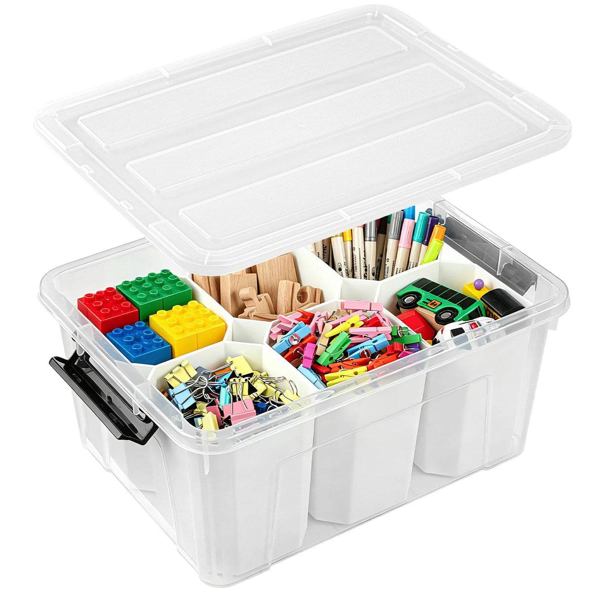 EOENVIVS Plastic Storage Bins with Lids 6 Pack, 6.7 Quart Storage Containers With Black Buckle Latch, Stackable Storage Organizers for Home Pantry Office Classroom Organization, Clear