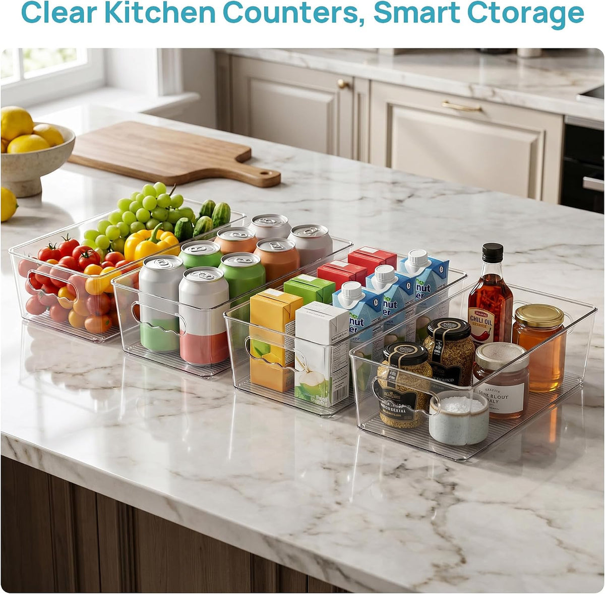 Vtopmart 8pcs Clear Storage Bins with Handles