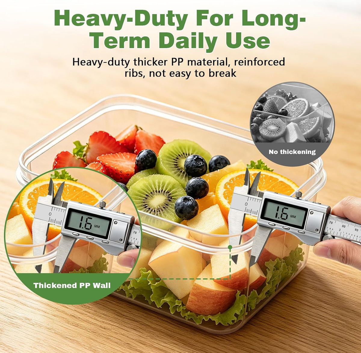 4 Pack Heavy-Duty Fruit Containers for Fridge,Food Storage Containers,Green