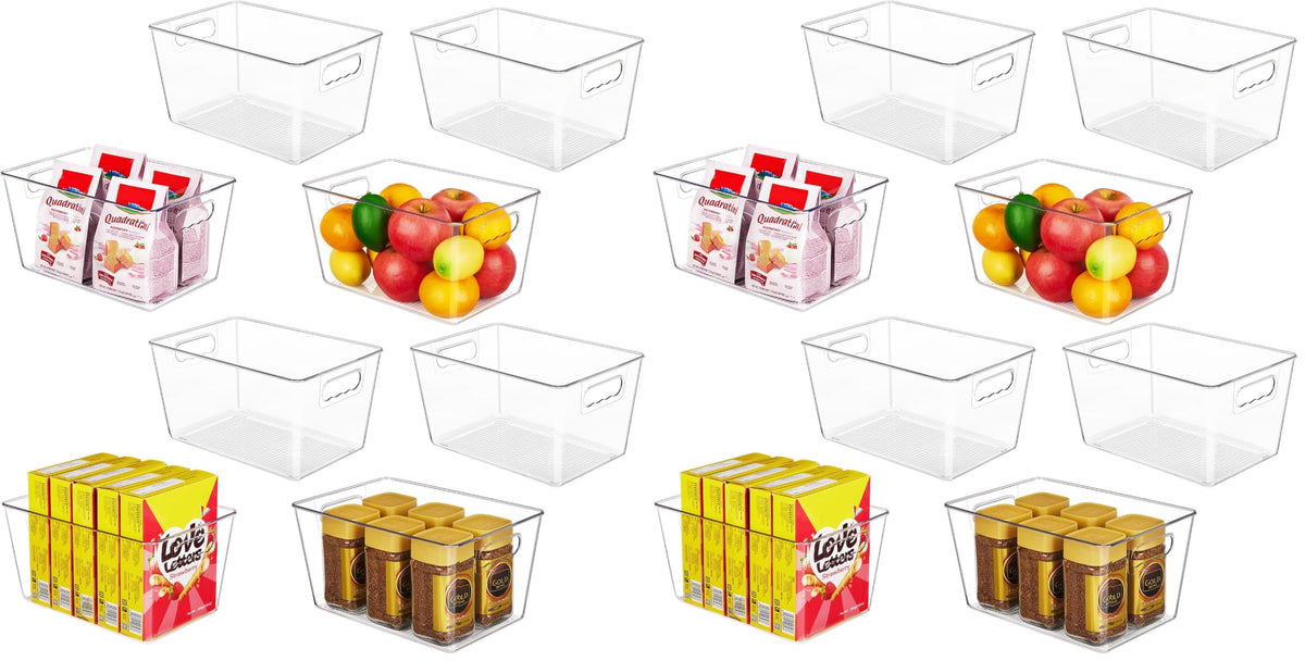YIHONG 4 Pack Clear Storage Bins, Pantry Organizer Bins with Handle, Small