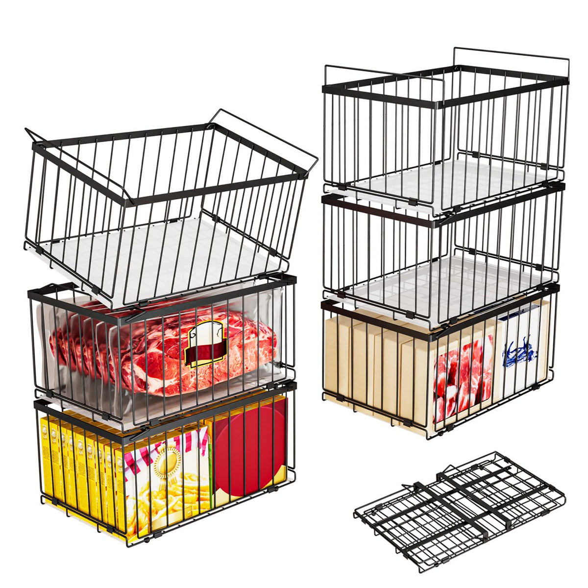 Large Freezer Organizer Bins for 5 to 9 Cu.Ft,Quick Expand/Collapse,3PACK