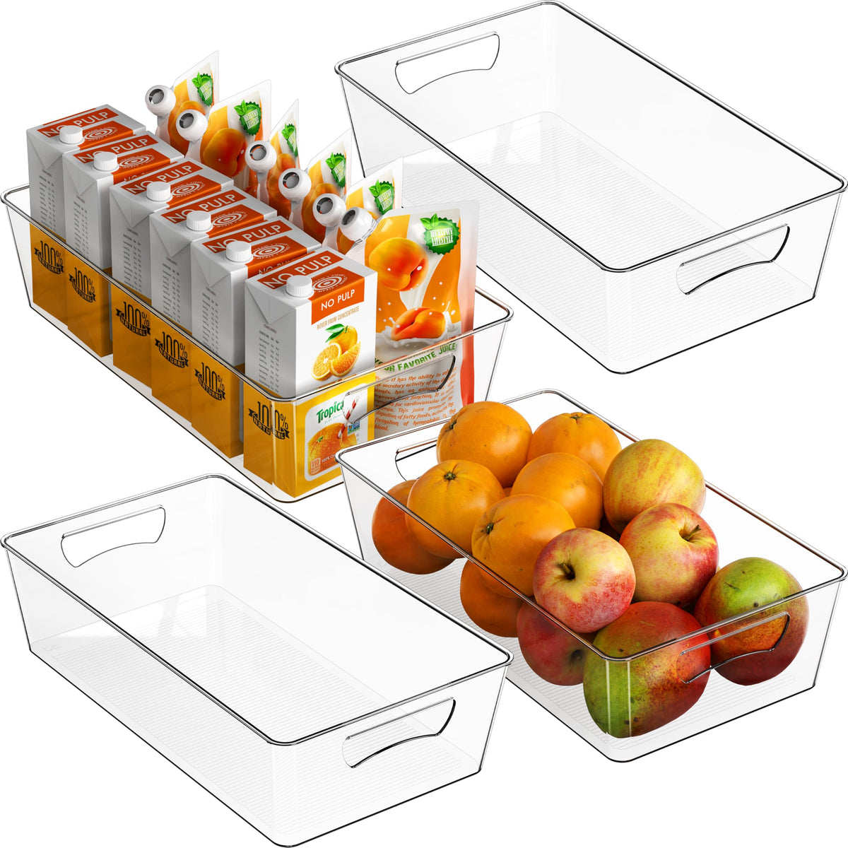 Simple Houseware 4 Pack Clear Fridge Storage Bins Organizer (12"x6.2"x3.4")