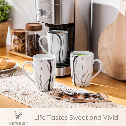 VEWEET Large Coffee Mugs Set of 6, 16 OZ White Cups Set Ceramic, Fiona
