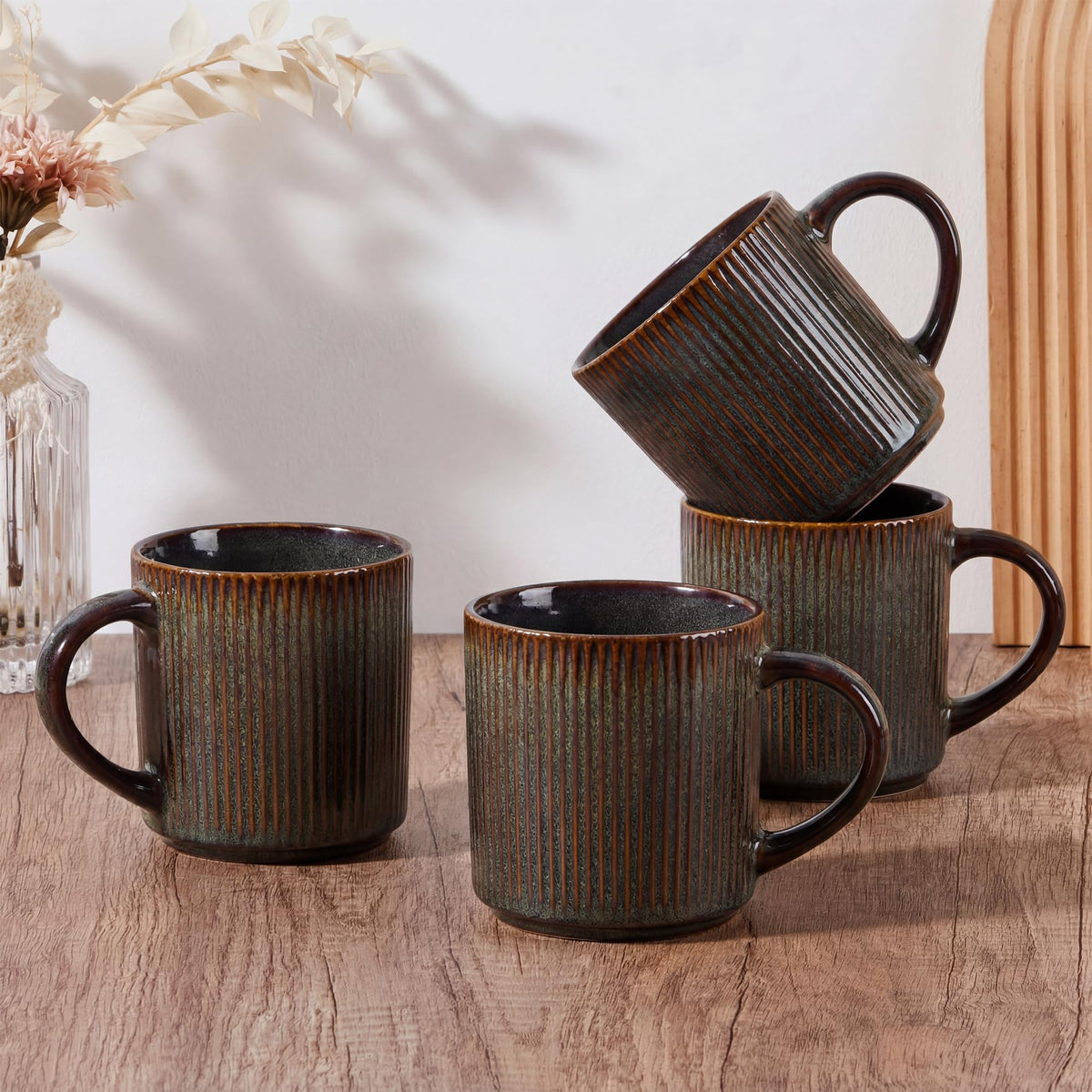 E-far Coffee Mugs Set of 4, 12 oz Stoneware Coffee Cups with Handle