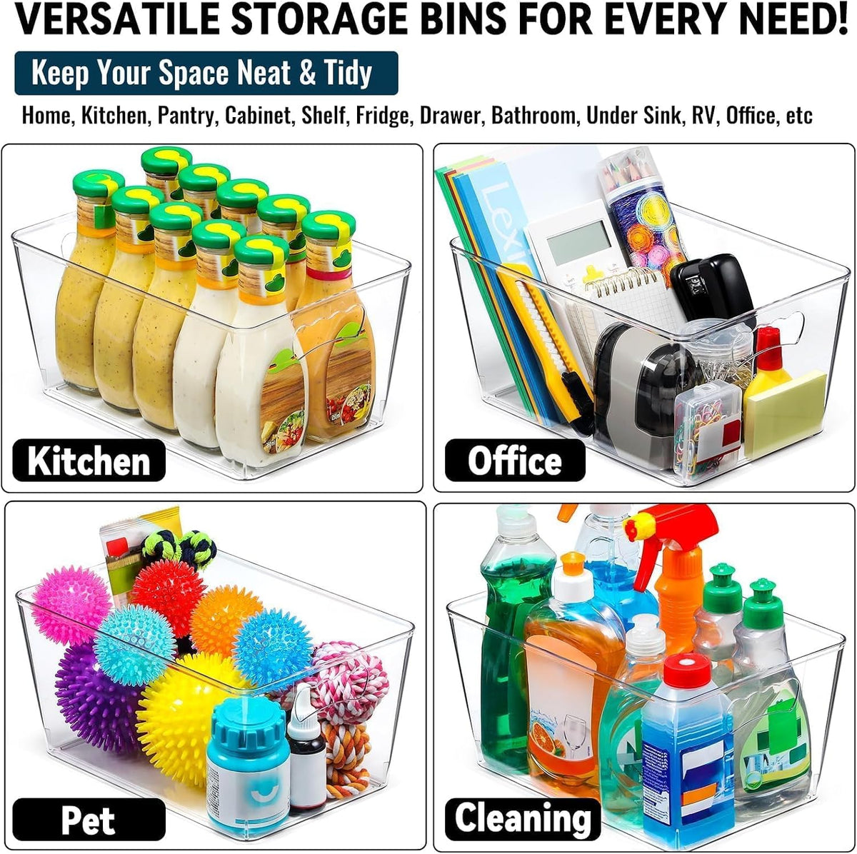 12 Pack LARGE Multi-Use Clear Storage Bins, Pantry Kitchen Organizer Bins