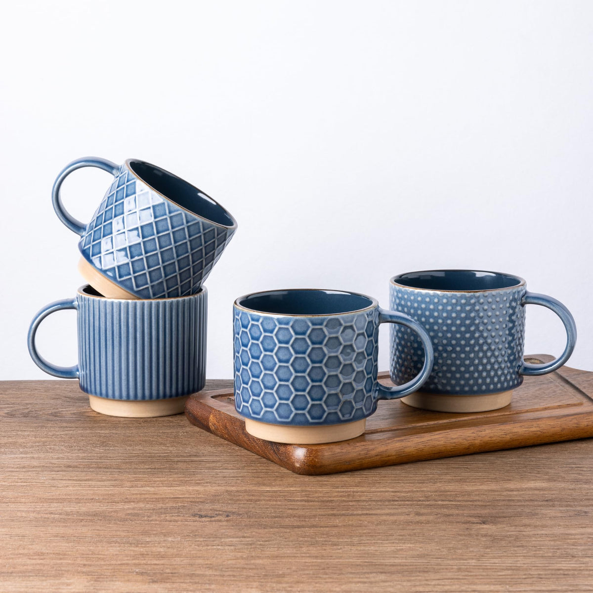 GBhome 12 OZ Stackable Coffee Mugs Set of 4, Ceramic Coffee Cups Set