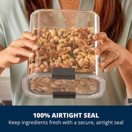Rubbermaid Brilliance Airtight Food Storage Container, 7.8 Cup, BPA-Free, Clear/Grey, Ideal for Brown Sugar