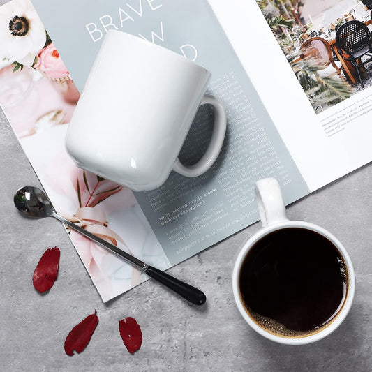 20 OZ Large Coffee Mug, M016 Ceramic Big Tea Cup with Handle for Dad Men, Set of 2, White