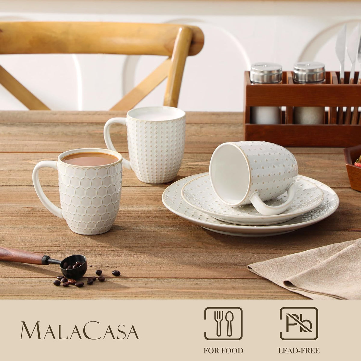 MALACASA Coffee Mugs Set of 4, 16 oz Large White Ceramic Coffee Mug Set