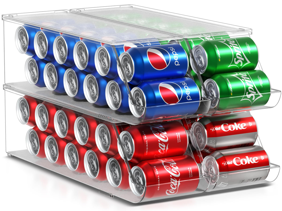 Sorbus Soda Can Organizer for Fridge & Freezer, Stackable with Lid (2 Pack)