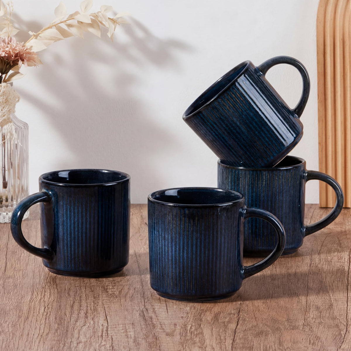 E-far Coffee Mugs Set of 4, 12 oz Stoneware Coffee Cups with Handle