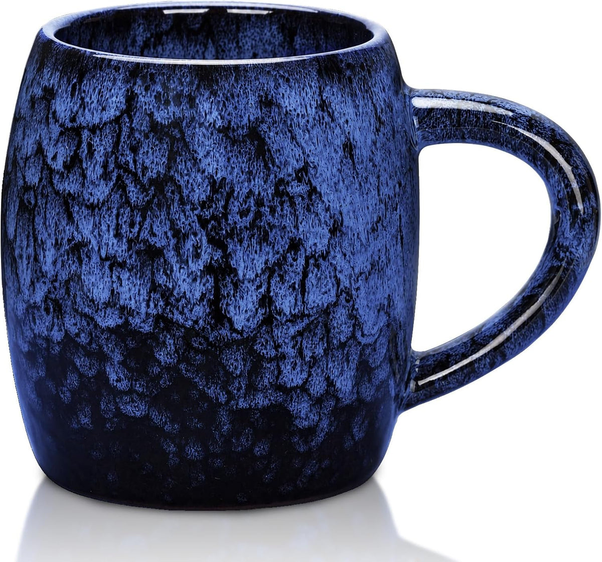 21oz Unique Handmade Ceramic Coffee Mug - Kiln Change Artisan Pottery, Large Handle, Microwave & Dishwasher Safe, Lead-Free Thick Stoneware, Gift for Office, Men & Women (Deep Blue)