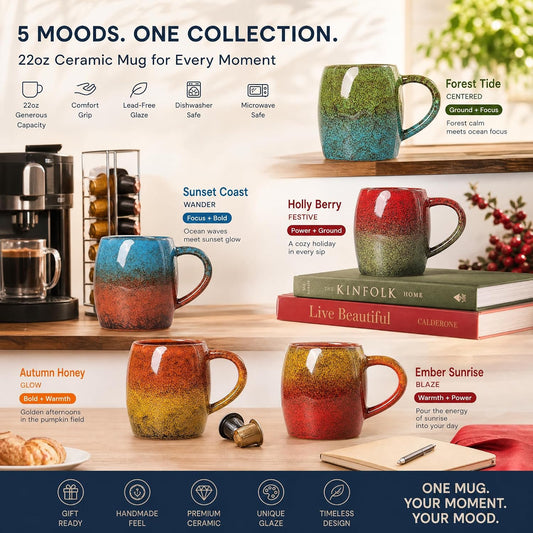 Forest Tide Ceramic Mug, 22oz Reactive Glaze Coffee Mug, Self Care Gift