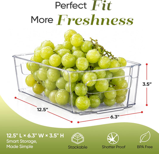 Oizeir 8 Pack Clear Plastic Storage Bins with Handles – Stackable Fridge Organizer Bins for Refrigerator, Freezer, Pantry, Kitchen Cabinet & Cupboard Organization, BPA-Free Acrylic, Transparent