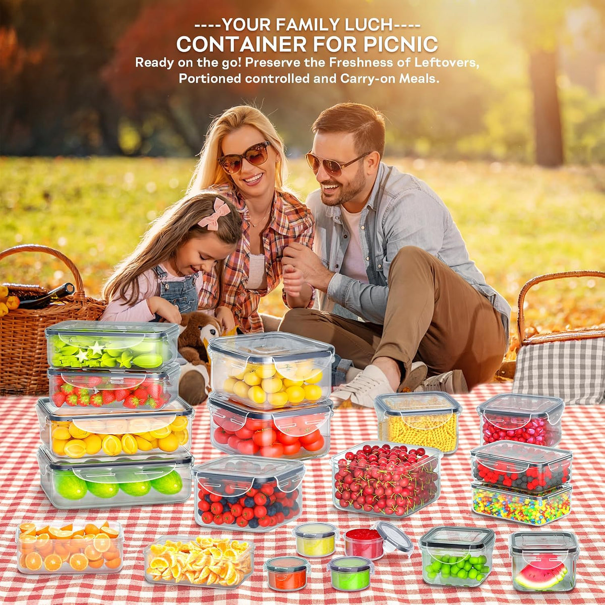 40 PCS Food Storage Containers with Lids Airtight (20 Containers & 20 Lids), Plastic Storage Meal Prep Container-Stackable 100% Leakproof & Microwave Organization and Storage Sets, Lunch Containers